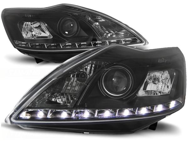 Scheinwerfer LED Tagfahrlicht Optik für Ford Focus MK2 Facelift 08-10 Schwarz